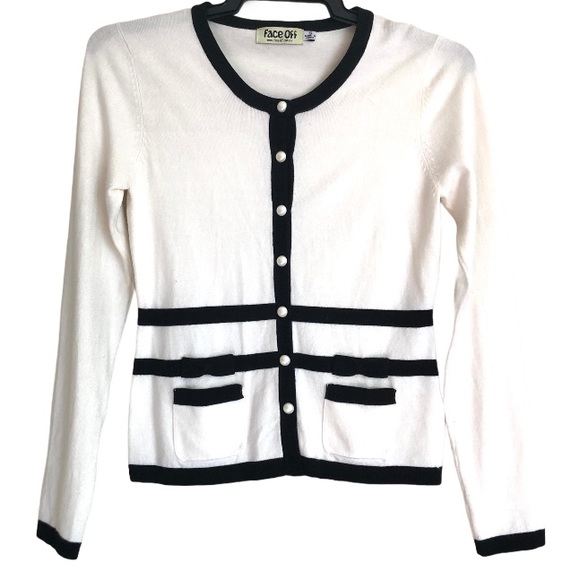 FACE OFF Cardigan Sz S Pearl Buttons - Picture 8 of 8
